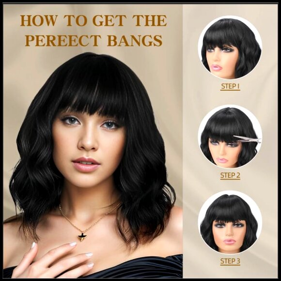 Short Wavy Bob Wig with Bangs Synthetic Heat Resistant Cosplay Party Daily